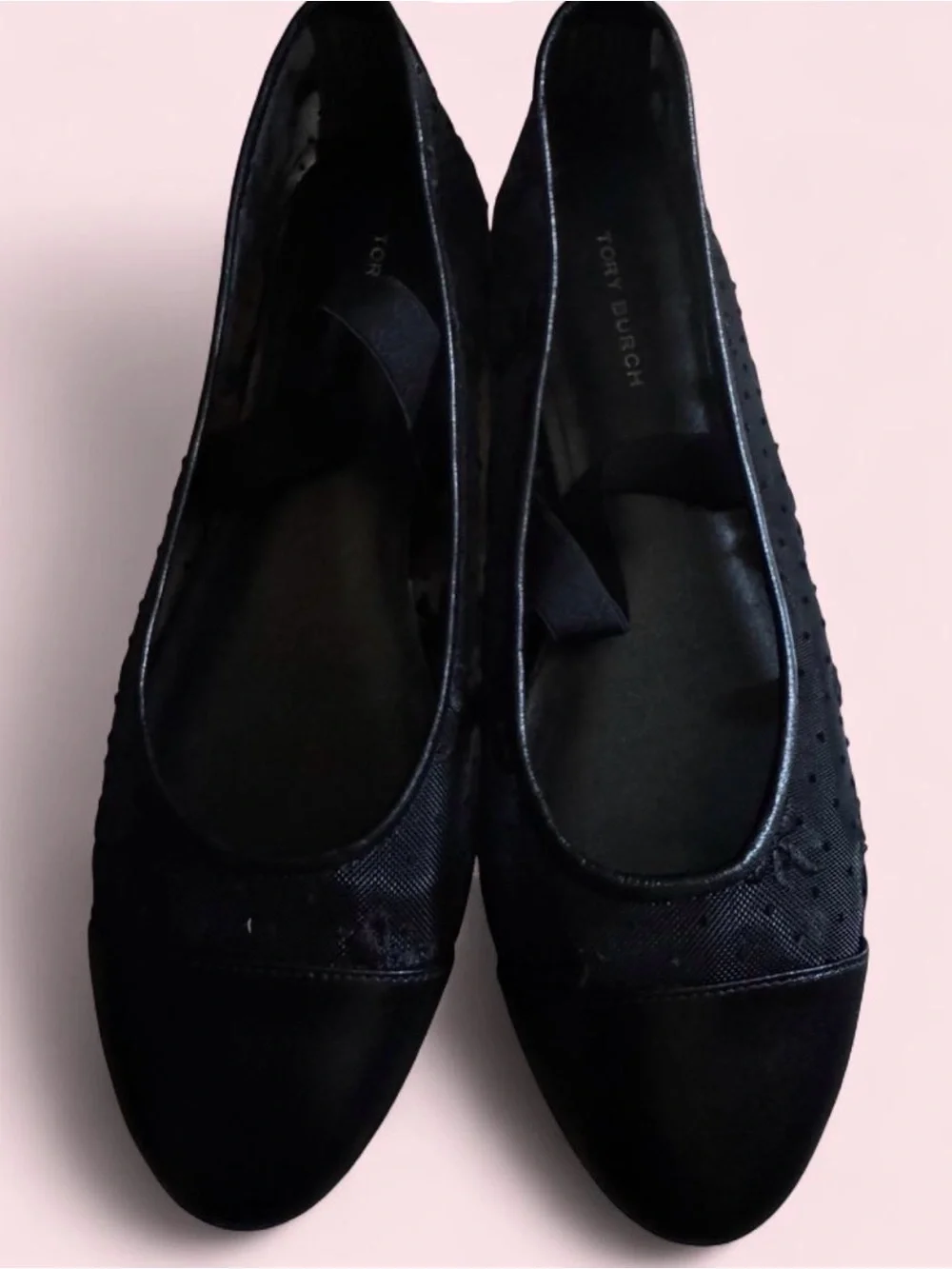 Tory Burch Black Pointed Cap-Toe Ballet Flats